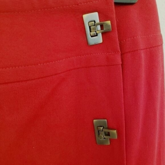 Vintage Rena Rowan Berry Red Wrap Front Midi Skirt w/Gun Metal Closures Sz12 EUC - Picture 2 of 10